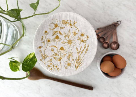 Reusable, fabric bowl covers are a simple and cute swap for single-use plastic wrap! These bowl covers are great when bringing a dish to a potluck or keeping leftovers fresh at home. They even work to keep fruit flies away from your produce.