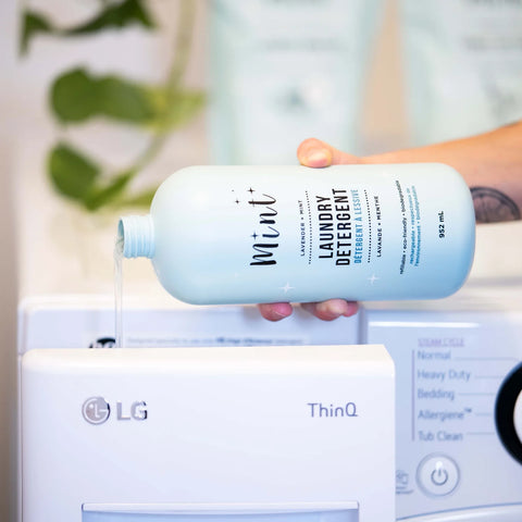Mint's Laundry Detergent is a super-concentrated, eco-friendly, biodegradable, refillable, and natural formula that’s tough on stains yet gentle on fabrics.