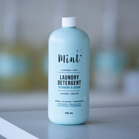 Mint's Laundry Detergent is a super-concentrated, eco-friendly, biodegradable, refillable, and natural formula that’s tough on stains yet gentle on fabrics.