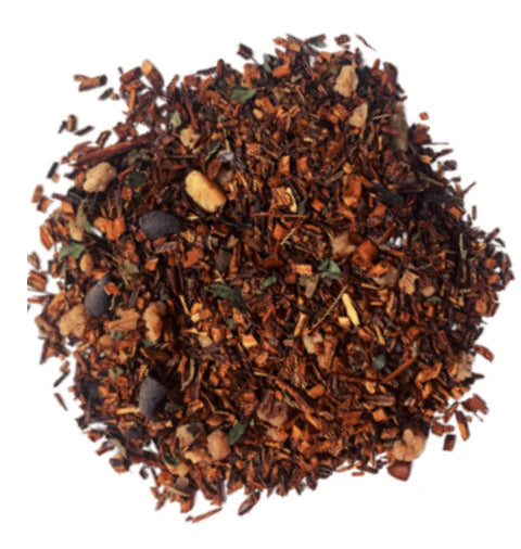 Our Mint Chocolate Chip Herbal Tea embodies the classic flavour of mint chocolate chip ice cream. This blend combines rich, creamy vegan chocolate chips with the refreshing coolness of mint for a perfectly balanced treat. Smooth, decadent, and uplifting, it’s a tea that's been crafted to satisfy your sweet tooth without the guilt!