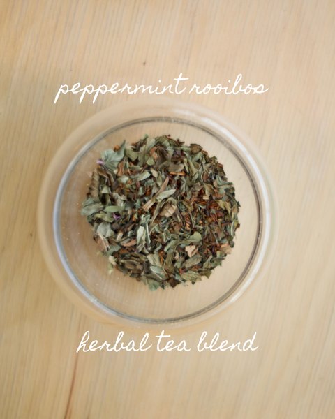 Our organic Peppermint Rooibos Tea is a naturally sweet, soothing caffeine-free tea that is both cooling and rich. Whether you’re winding down in the evening or seeking a moment of calm anytime during the day, Peppermint Rooibos Tea is a delicious way to relax, restore, and refresh.
