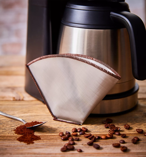 This Reusable Coffee Filter (No.4) is an ultra-fine and food-safe filter that brews a delicious and eco-friendly cup of coffee.