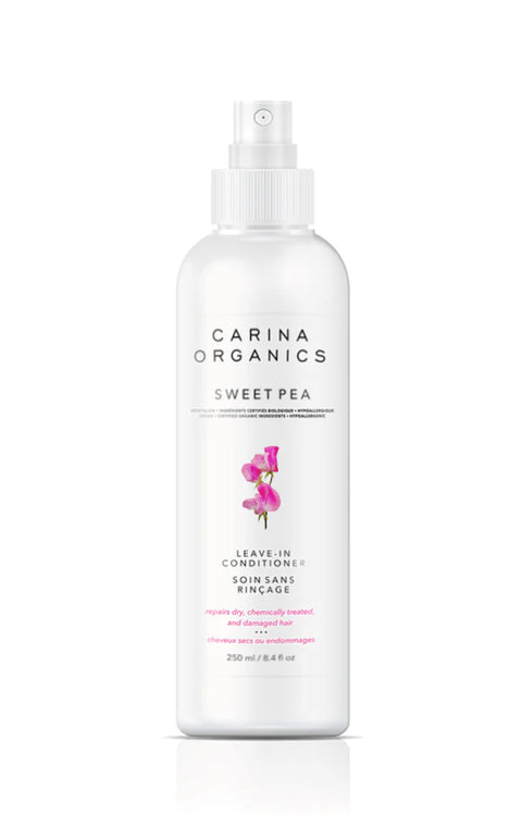 A leave-in conditioner (sweet pea) formulated with certified organic plant, vegetable, and fruit extracts.
This nutrient rich, toxin-free formulation helps to restore lustre, softness, flexibility, and shine while detangling hair instantly.