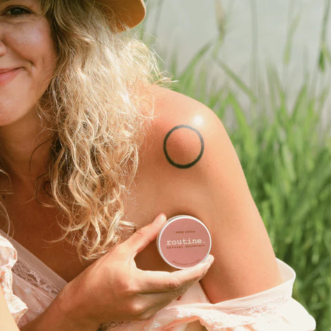 Routine Deodorant's Sexy Sadie Natural Deodorant was created for your underarms, but its natural formula means you can put it on all your places. Your feet, between your thighs, nape of neck, and your underboobs are all great places to prevent/remedy unsavoury smells and get your signature scent amplified.