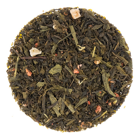 Our organic Strawberry Apple Green Tea is bright, refreshing and bold. This vibrant green tea delivers notes of lush, ripe strawberries that are perfectly balanced with the crisp, clean flavour of apples. This blend is uplifting, reflective and calming.