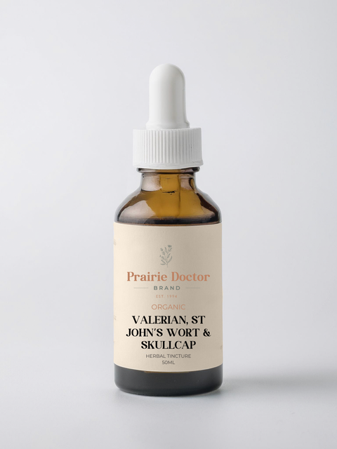 Our organic Valerian, Skullcap & St John's Wort herbal tincture blend has been crafted using organic, sustainably sourced herbs. This blend of herbs can be used as a natural sedative, supporting a better sleep and relief of symptoms of stress