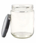 These clear glass jars come with black screw on lids and are perfect for storing a variety of cosmetic and household items!