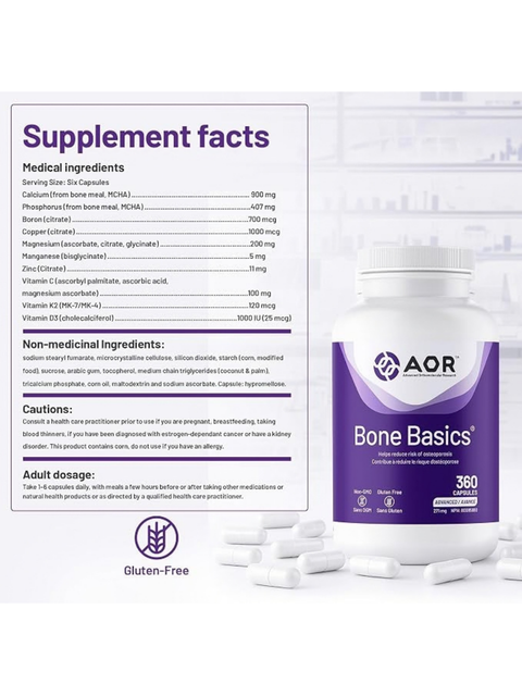 Bone Basics™ is more than just a calcium supplement, it is a complete bone-building formulation that includes nutrients fundamental for maintaining mineral balance in the bone matrix and for supporting healthy cartilage