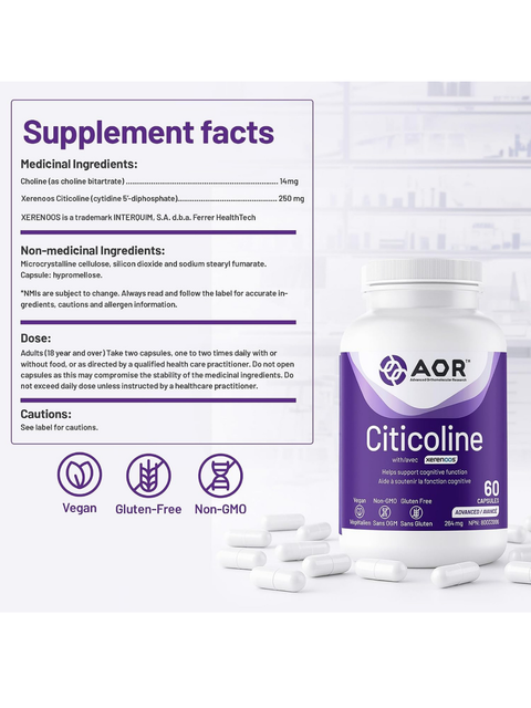 Citicoline is cytidine diphosphate choline (CDP-choline), a nutrient that has been shown to support cognitive function and memory in older adults. Citicoline provides the backbone for the production of key neurotransmitters, including acetylcholine, norepinephrine, dopamine, and serotonin.