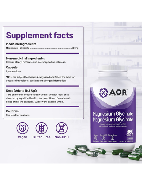 Magnesium Glycinate is a chelated magnesium supplement that offers better absorption and gastrointestinal tolerability.