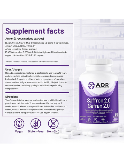 Saffron 2.0 offers adolescents and adults pure and effective natural support for symptoms of stress and low mood.