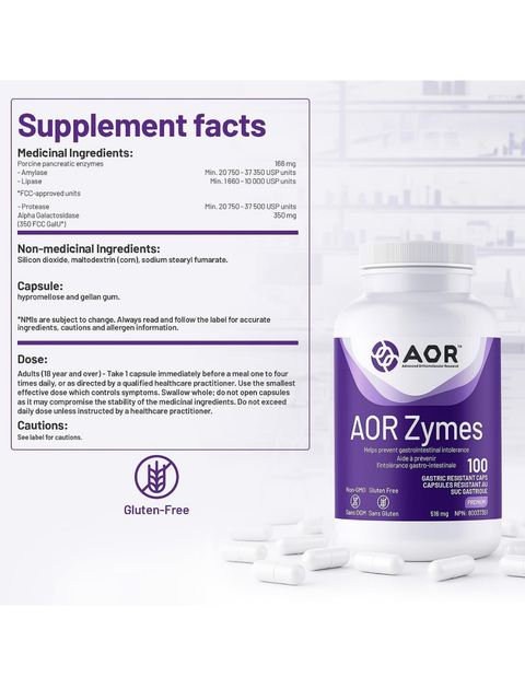 AOR Zymes provides well-rounded digestive support. AOR Zymes utilizes porcine pancreatic enzymes because their composition is similar to human digestive enzymes.