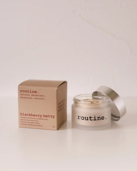 Routine Deodorant's Blackberry Betty Natural Deodorant was created for your underarms, but its natural formula means you can put it on all your places. Your feet, between your thighs, nape of neck, and your underboobs are all great places to prevent/remedy unsavoury smells & get your signature scent amplified.