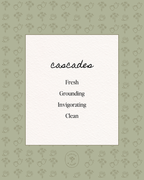 Our Cascades Perfume is fresh, grounding, and quietly invigorating. Cascades captures the essence of the Pacific Northwest - fresh mountain air and flowing fresh water. This blend is a clean yet cozy scent that feels like standing among trees with sunlight filtering through.