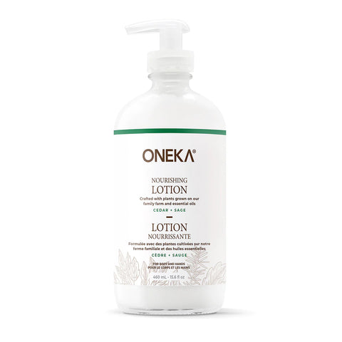Oneka's refillable, all natural body lotion is a deeply hydrating synergy of plants, nourishing oils and shea butter. Perfect for all skin types, this lotion is non-greasy and quickly absorbed.