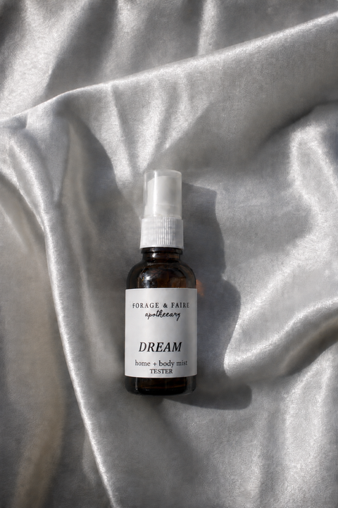 Dream is a calming, herbaceous home + body mist is crafted to guide you into a deeper, more intuitive state. Calming and softly herbaceous, this blend helps quiet mental chatter while encouraging vivid dreams, relaxation, and heightened awareness. Both grounding and gently uplifting, it creates a peaceful atmosphere that supports reflection, intuition and imagination.