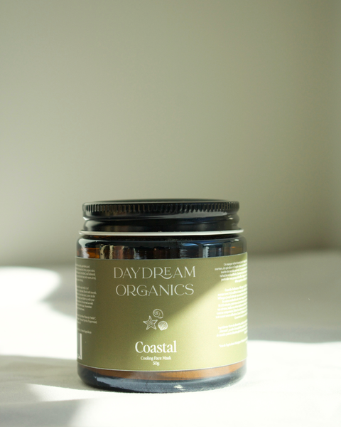 Our Coastal Face Mask is a mineral-rich clay mask that's infused with refreshing Sea Kelp and Spirulina. This mask gently cleanses the skin by drawing away excess oil and dirt while also leaving the skin feeling fresh, smooth and renewed. A touch of Peppermint essential oil creates a cooling sensation that helps to refresh warm, red, flushed skin while Blue Tansy provides soothing, comforting properties.
