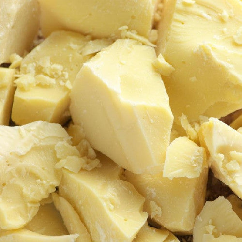 This certified organic butter is obtained from the organically grown fruit of the Cocoa tree, Theobroma cacao. From its seed kernels the butter is extracted. Cocoa butter is solid at room temperature, but melts readily on contact with the skin and offers a variety of different skin benefits.