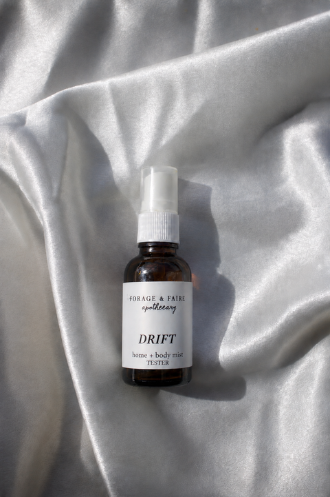 Drift is a calming home + body mist that's been created to help you drift off the sleep with ease. Soft, warm, and gently floral, its aroma settles around you like a slow exhale, encouraging relaxation and stillness before bed. Peaceful and comforting without feeling heavy, Drift is made for evenings when you want to slow down, let go, and gently drift into sleep.
