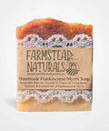 This Frankincense &amp; Myrrh Soap Bar is aromatic and earthy, offering a soothing and meditative experience. This soap hydrates and refreshes while calming your senses, ideal for those seeking a physical and spiritual cleansing.