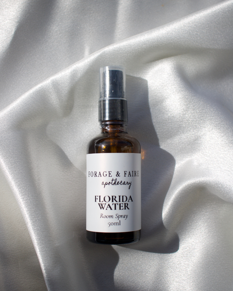 Florida Water is a traditional home + body mist that has been long used for cleansing, rejuvenation, and spiritual rituals. Originally created in the early 1800s, it became known for its bright citrus aroma layered with warm spices and florals, often used to refresh the body, clear the mind, and reset the energy of a space.