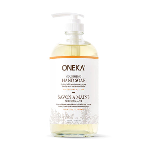 Oneka's refillable, all natural hand soap is consciously crafted with our organic plants carefully selected for their cleansing, nourishing, and PH balancing properties.