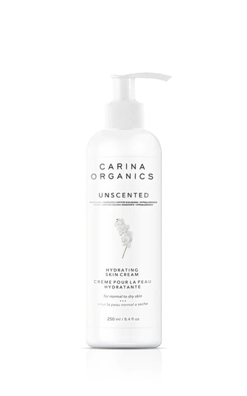 An unscented daily moisturizing and deeply hydrating skin cream formulated with natural and certified organic plant, vegetable, flower, and tree extracts.