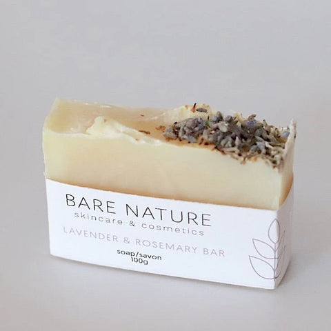 Bare Nature's Lavender &amp; Rosemary Soap Bar is a rich and creamy lathering soap that leaves your skin feeling nourished and clean. 