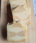 This Lemon Cake Tallow Soap Bar is fresh, sweet, refreshing and lightly exfoliating. The added poppy seeds create a nice little extra to get your skin extra clean and help remove some dead skin and rejuvenate.