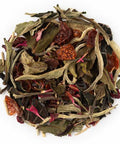 This delicious Raspberry White Tea is a perfect combination of sweet and savory. The fragrant white tea is blended with rosehips, rosemary leaves, and petals of early spring flowers, creating an aroma that captures the freshness of a spring garden.