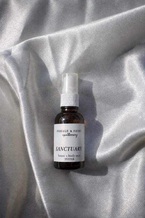 Sanctuary is a calming, herbaceous home + body mist that's been created to bring stillness to both mind and space. Soft floral notes mingle with earthy, aromatic undertones, creating a scent that feels clean, grounding, and quietly restorative. Gentle yet clarifying, it's the kind of aroma that helps you slow down, take a deep breath, and return to yourself.