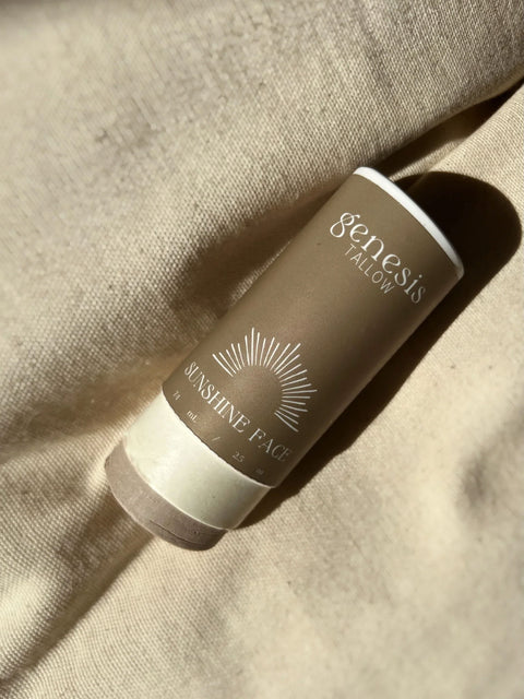 Genesis Tallow's Zinc Sunshine Tallow Stick is a water/sweat resistant outdoor formula that promotes broad-spectrum UV coverage.

Unlike other traditional sunscreens, Zinc Oxide does NOT get absorbed into the skin and enter the bloodstream. This is a safer and cleaner natural sunscreen ingredient option.