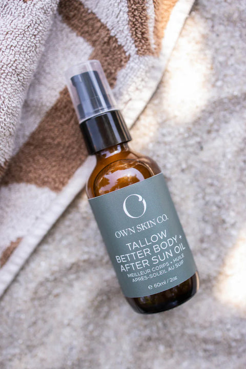 A soothing herbal-infused tallow oil for sunburned skin, minor rashes, skin irritations, bug bites and eczema.