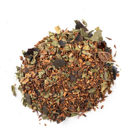 Our Lemon Mint Rooibos is bright, refreshing, and naturally caffeine-free. This blend combines the smooth body of rooibos with cooling mint and vibrant lemon notes. Uplifting and aromatic, it offers a well-balanced infusion with gentle citrus brightness and a crisp herbal finish. A soothing cup that invigorates the senses—perfect hot or iced.