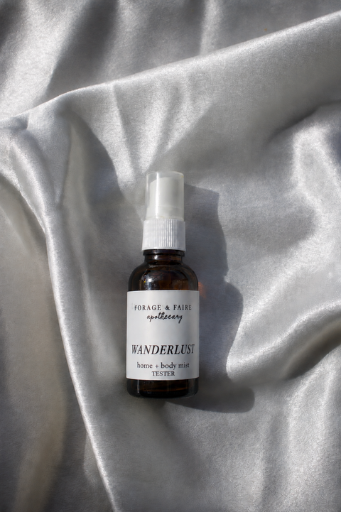 Wanderlust is a bright, sun-drenched home + body mist that is inspired by the feeling of freedom, movement, and open horizons. Fresh citrus notes bring an uplifting energy, while smooth woody undertones add a calm, grounding warmth that lingers softly in the air. Light yet comforting, this blend captures the feeling of setting off somewhere new with nowhere to be but the present moment.