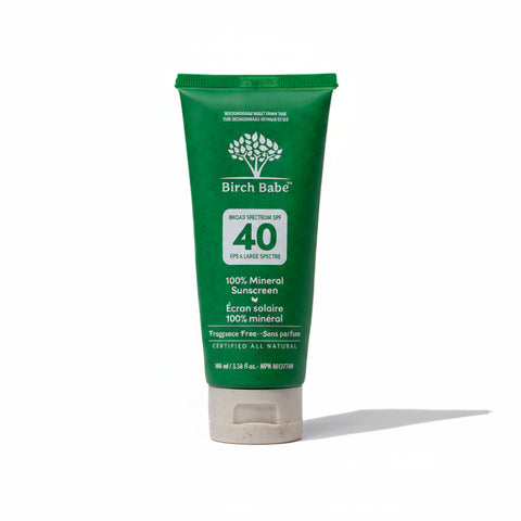 This 100% mineral SPF 40 sunscreen is designed to blend mostly clear on all skin tones, feel light and smooth under makeup, and remain gentle enough for sensitive skin. 