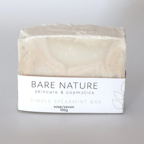 Bare Nature's Simple Spearmint soap bar produces an abundant, velvety lather which provides an invigorating, cooling sensation on the skin. Thoughtfully formulated with Spearmint essential oil, this widely-beloved product features an energizing and refreshing aroma.