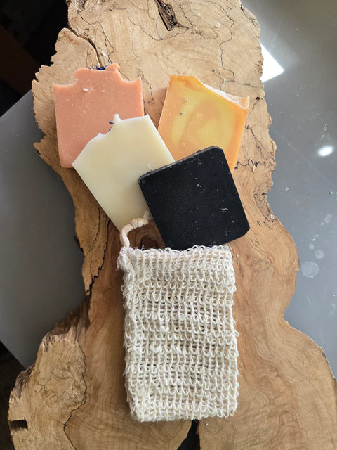 Don’t let those perfect little soap ends go to waste! Each Sisal Soap Bag is filled with assorted pieces of Peak to Creek's handcrafted grass-fed tallow soaps. The textured sisal fiber naturally exfoliates, boosts circulation, and helps your soap lather beautifully. Hang to dry between uses to extend the life of your bars. Sustainably simple + skin-nourishing.