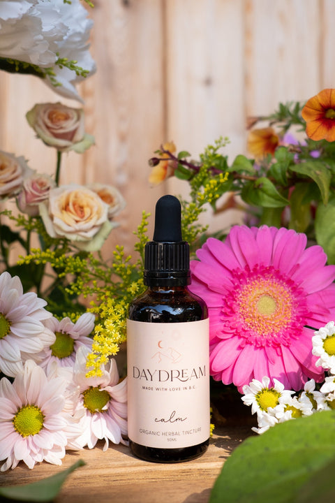 Transport yourself to a state of calmness in the midst of chaos with our Calm herbal tincture.  This tincture has been formulated using a blend of adaptogenic and calmative herbs that support a healthy nervous system and can be used to relieve mild stress and anxiety!  